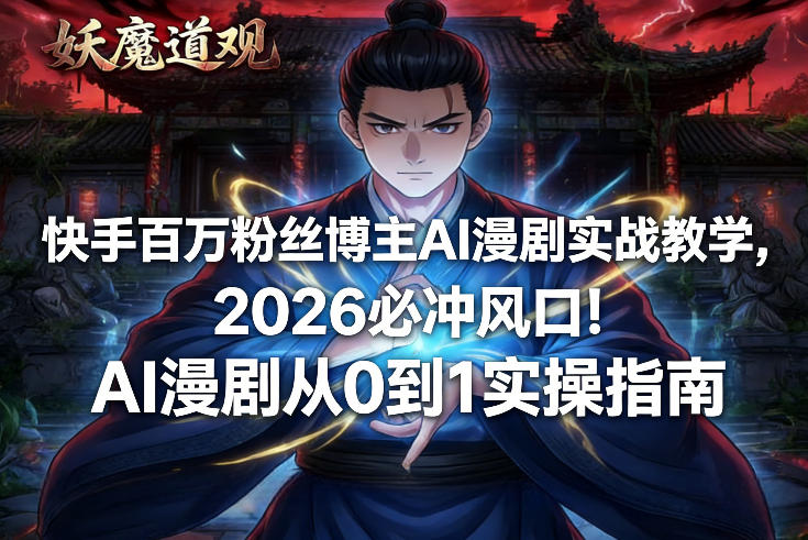 快手百万粉丝博主AI漫剧实战教学，2026必冲风口！AI漫剧从0到1实操指南-轻创终点站