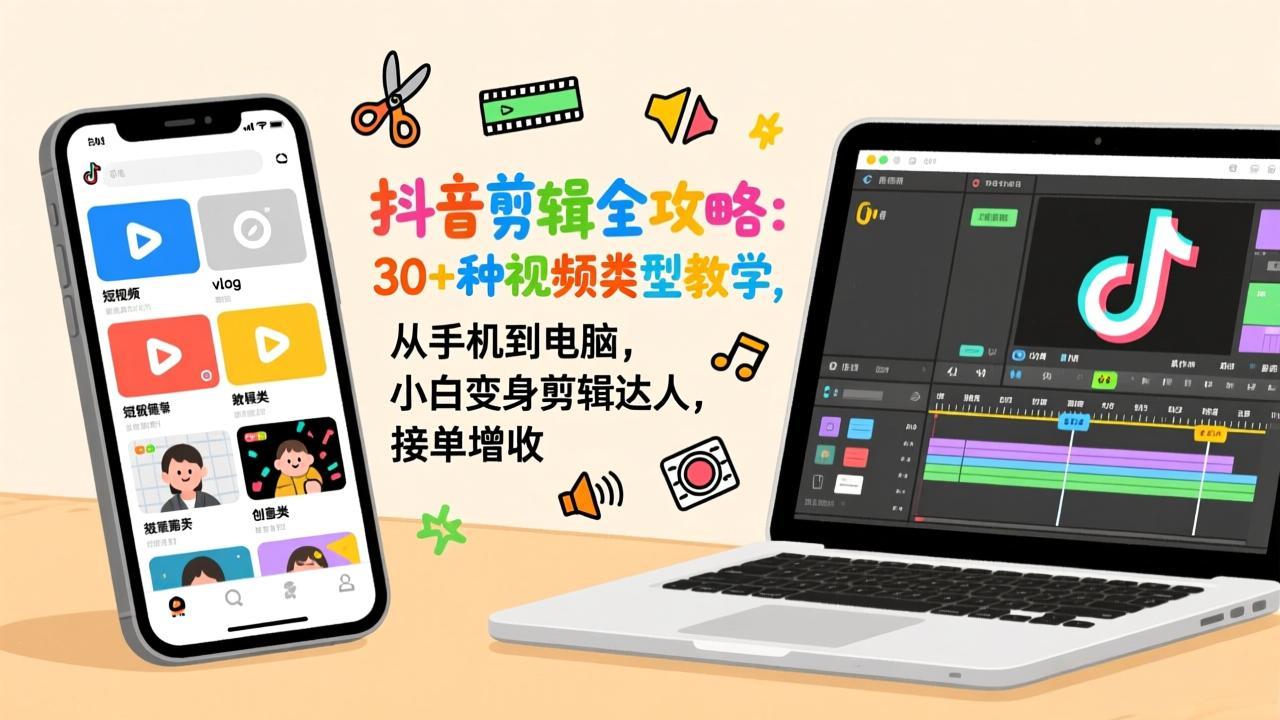 抖音剪辑全攻略：30+种视频类型教学，从手机到电脑，小白变身剪辑达人，接单增收-轻创终点站