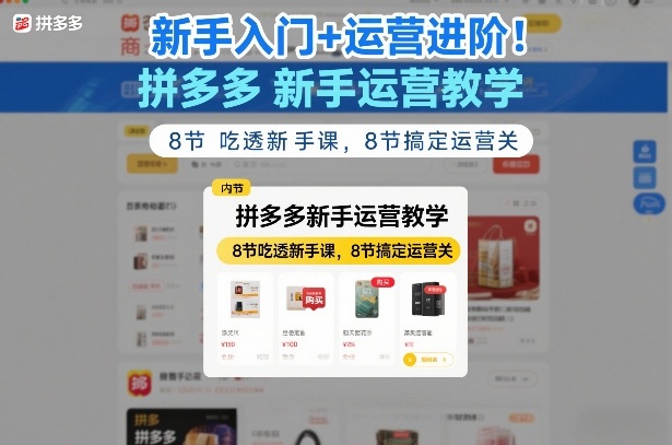 新手入门+运营进阶！拼多多新手运营教学，8节吃透新手课，8节搞定运营关-轻创终点站