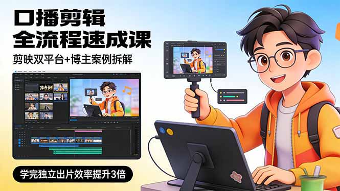 口播剪辑全流程速成课，剪映双平台+博主案例拆解，学完独立出片效率提升3倍-轻创终点站
