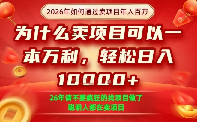 一单净利润1K+,26年想年入100个W,死磕卖项目就够了【揭秘】-金牛零本营