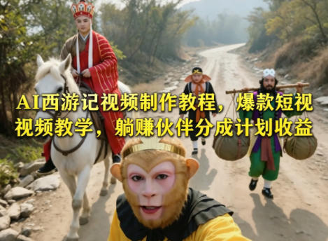AI西游记视频制作教程,爆款短视频教学,躺賺伙伴分成计划收益-轻创终点站