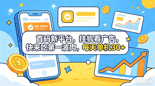 首码新平台,挂G自动看广告,快来吃第一波肉,每天单机30+,可矩阵放大【揭秘】-网创库