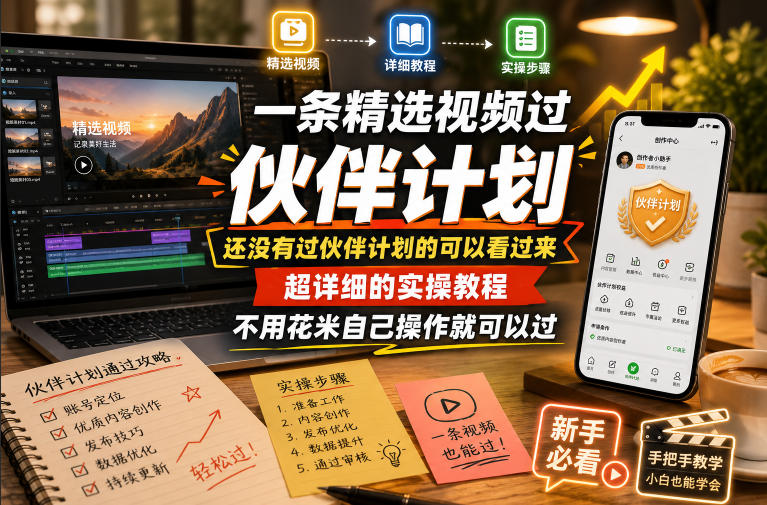 一条精选视频过伙伴计划，还没有过伙伴计划的可以看过来，超详细的实操教程，不用花米自己操作就可以过-网创猫