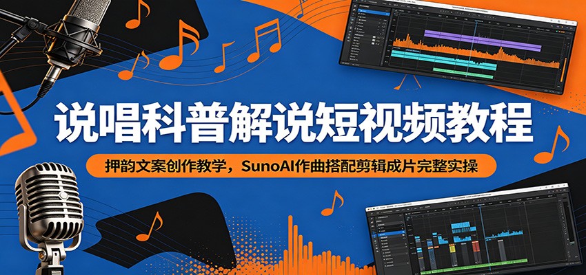 说唱科普解说短视频教程:押韵文案创作教学,SunoAI作曲搭配剪辑成片完整实操-知拾光-汇聚优质知识,拾获理想前程。