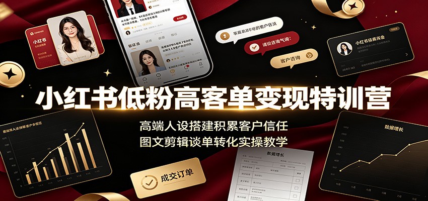 小红书低粉高客单变现特训营:高端人设搭建积累客户信任,图文剪辑谈单转化实操教学-网创库