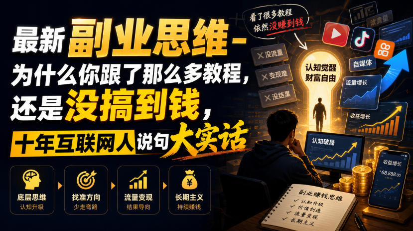最新副业思维-为什么你跟了那么多教程,还是没搞到钱,十年互联网人说句大实话【揭秘】-轻创终点站