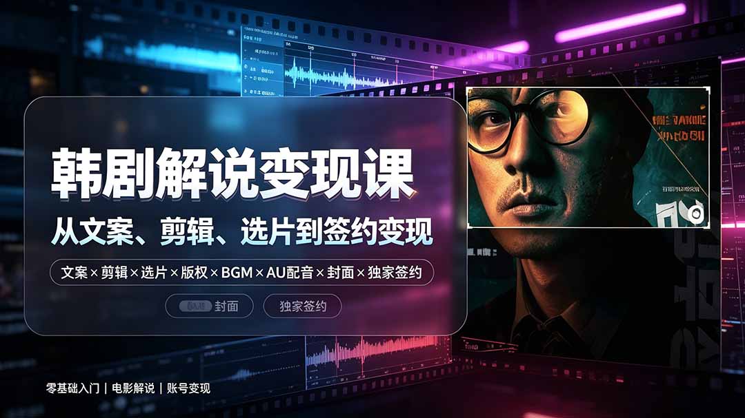 抖音270W粉丝博主亲授韩剧解说课:文案×剪辑×选片×版权×BGM×AU配音×封面×独家签约,零基础到变现-牛创网
