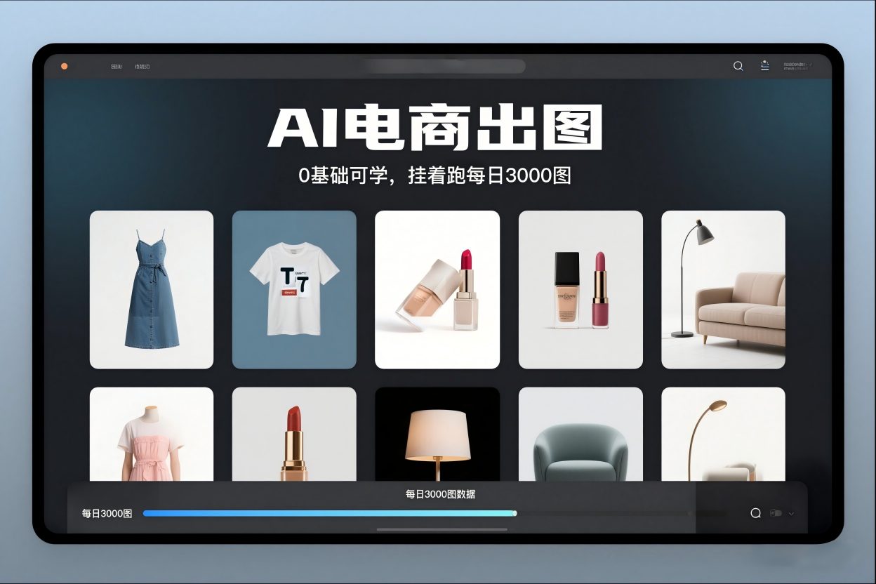 AI电商出图，0基础可学，挂着跑每日3000图-轻创终点站