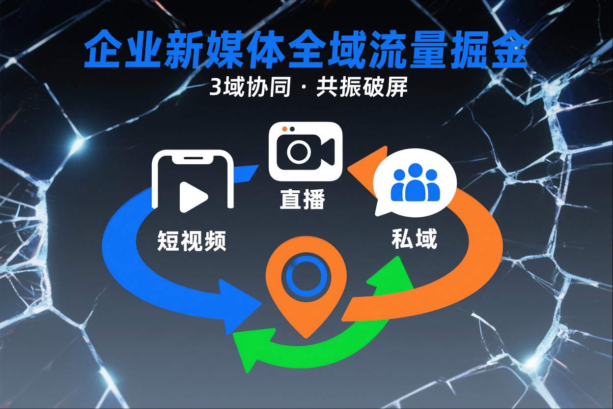 短视频全域商业模式，企业新媒体全域流量掘金，3域协同，共振破屏，短视频-直播-私域-地域-轻创终点站