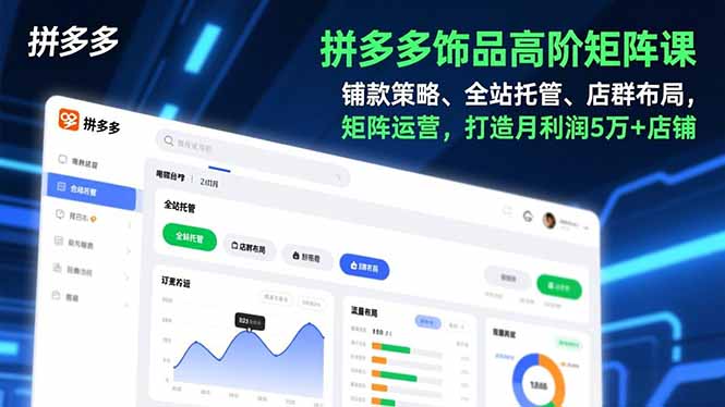 拼多多饰品高阶矩阵课，铺款策略、全站托管、店群布局，矩阵运营，打造月利润5万+店铺-轻创终点站