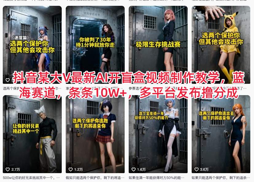 抖音某大V最新AI开盲盒视频制作教学，蓝海赛道，条条10W+，多平台发布撸分成-轻创终点站