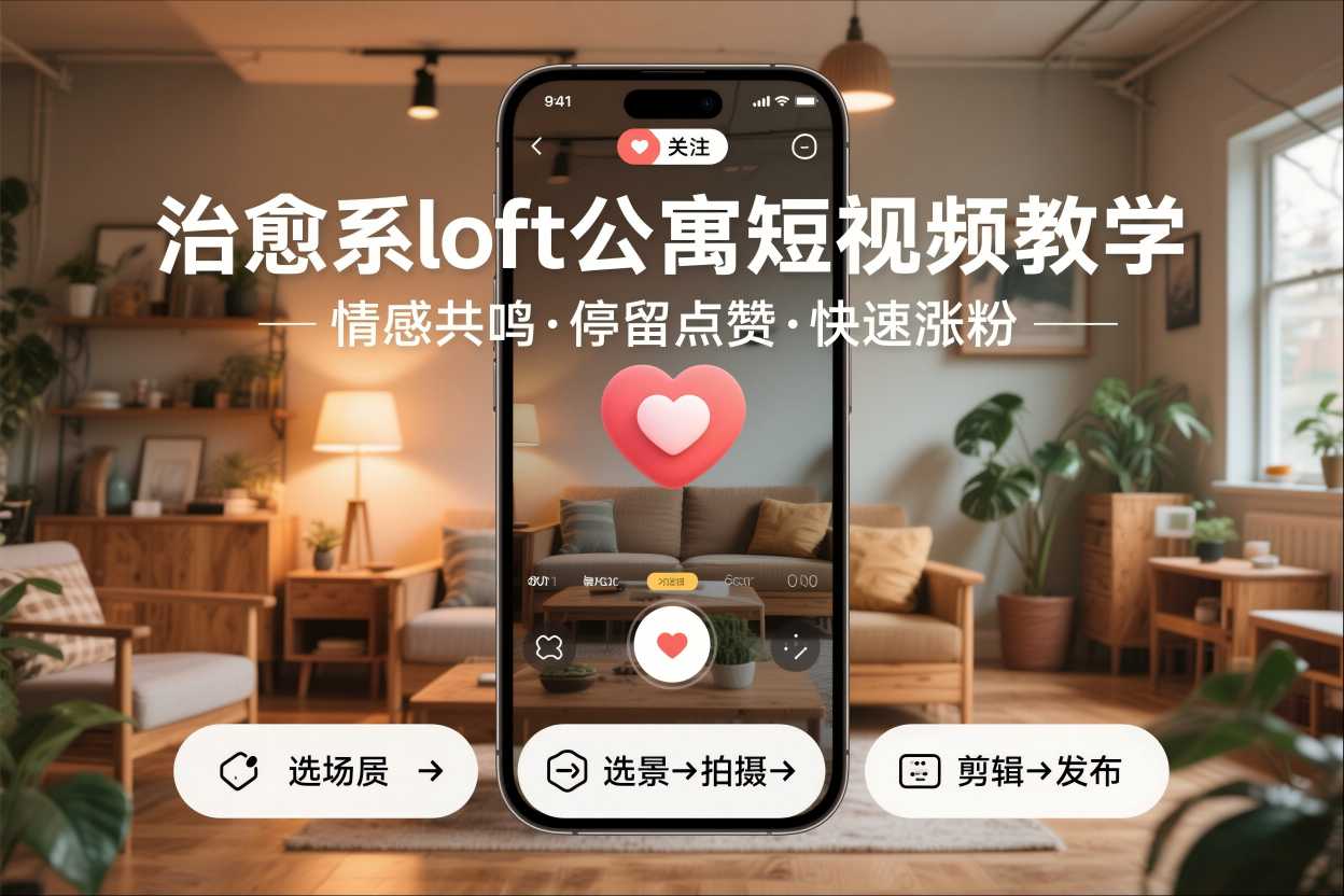 治愈系loft公寓短视频制作教学，情感共鸣引停留点赞关注，快速起号涨粉-轻创终点站