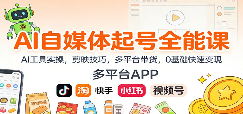 AI自媒体起号全能课:AI工具实操,剪映技巧,多平台带货,0基础快速变现-轻创终点站