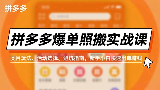 拼多多爆单照搬实战课，类目玩法、活动选择、避坑指南，新手小白快速出单赚钱-轻创终点站