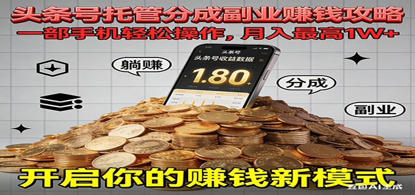 全程托管今日头条,一部手机就可以开干,最高躺赚1W+-轻创终点站