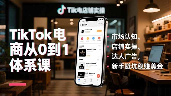 TikTok电商从0到1体系课，市场认知、店铺实操、达人广告，新手避坑稳赚美金-轻创终点站