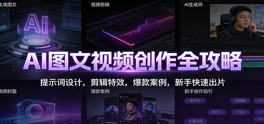 AI图文视频创作全攻略：提示词设计，剪辑特效，爆款案例，新手快速出片-轻创终点站