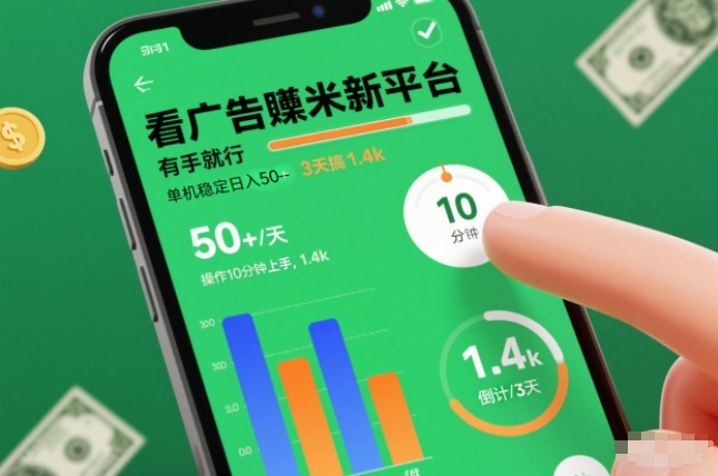 看广告賺米新平台,有手就行,单机稳定日入50+,操作10分钟上手,3天搞了1.4k-轻创终点站