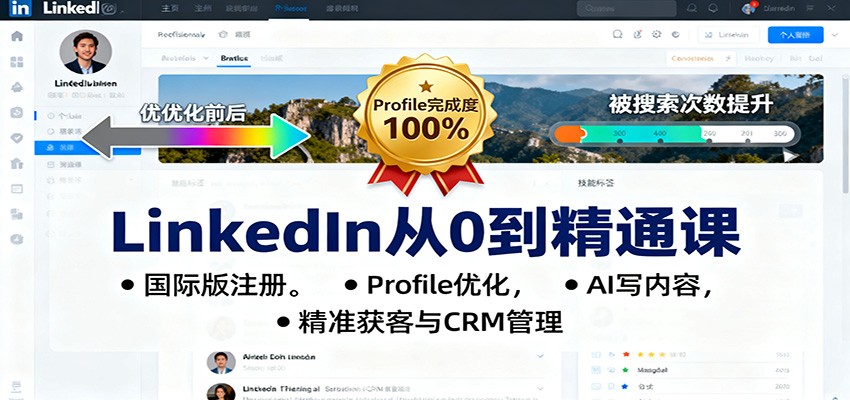 LinkedIn从0到精通课:国际版注册,Profile优化,AI写内容,精准获客与CRM管理-飞叔云网创