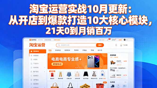 淘宝运营实战10月更新:从开店到爆款打造10大核心模块,21天0到月销百万-4503资源库