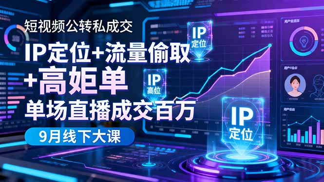 短视频公转私成交9月线下大课,IP定位+流量偷取+高客单,单场直播成交百万-星舰联盟