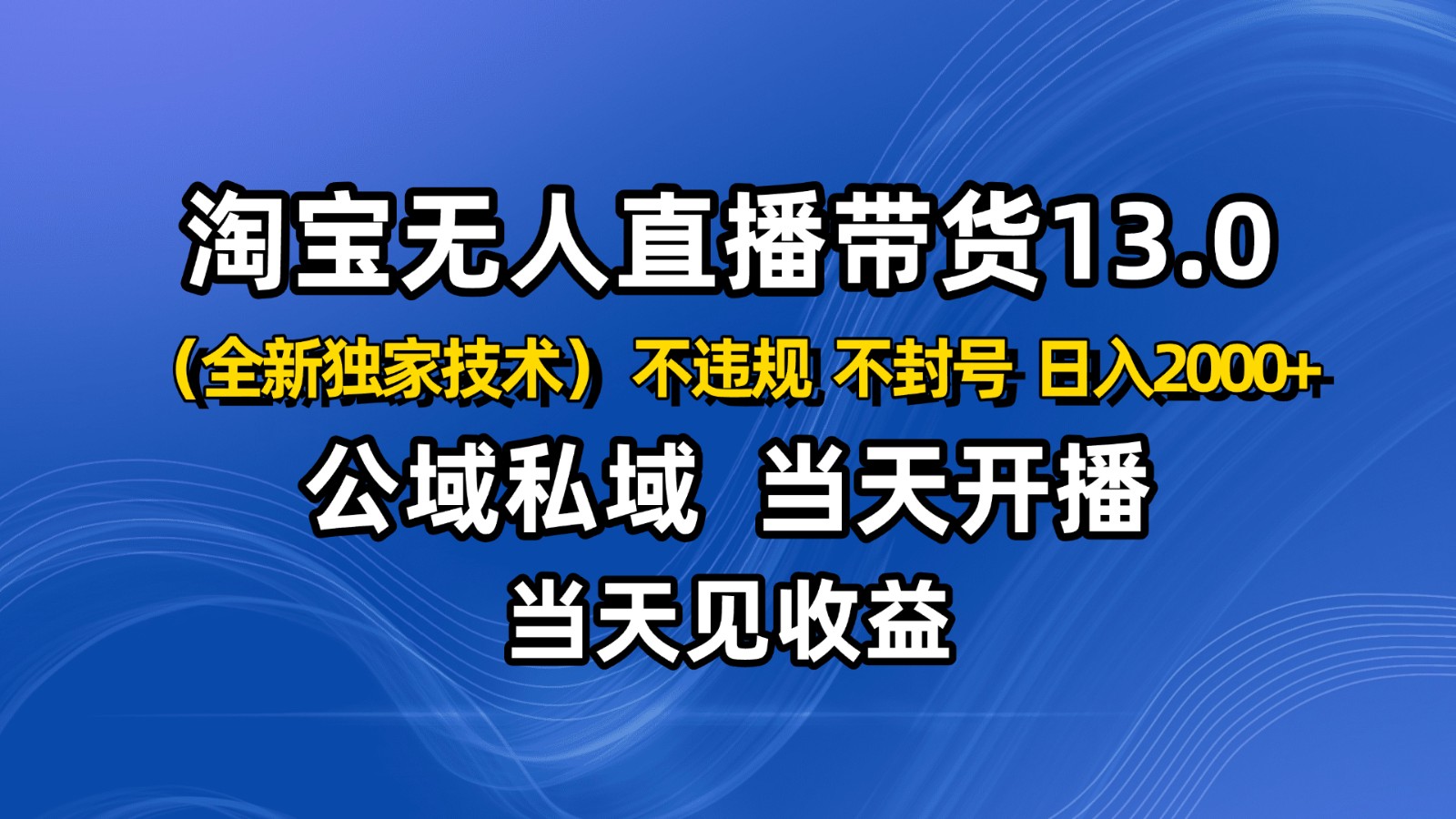 淘宝无人直播13.0,公域私域技术,不封号,不违规 布局下半年旺季赛道,日入2000+-飞叔云网创