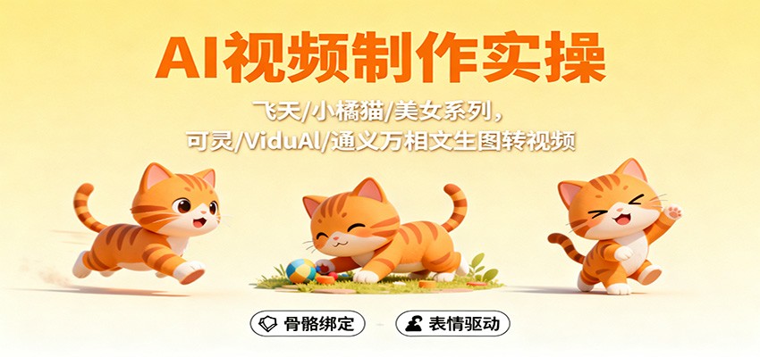 AI视频制作实操,飞天/小橘猫/美女系列,可灵/ViduAl/通义万相文生图转视频-飞叔云网创