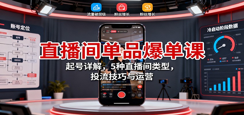 直播间单品爆单课:起号详解,5种直播间类型,投流技巧与运营-飞叔云网创