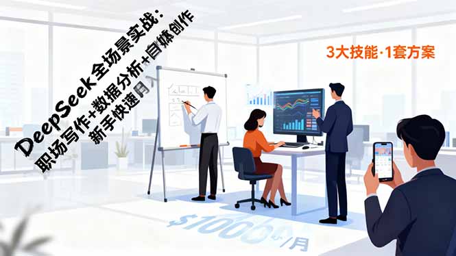 DeepSeek全场景实战:职场写作+数据分析+自媒体创作,新手快速月入过万-飞叔云网创