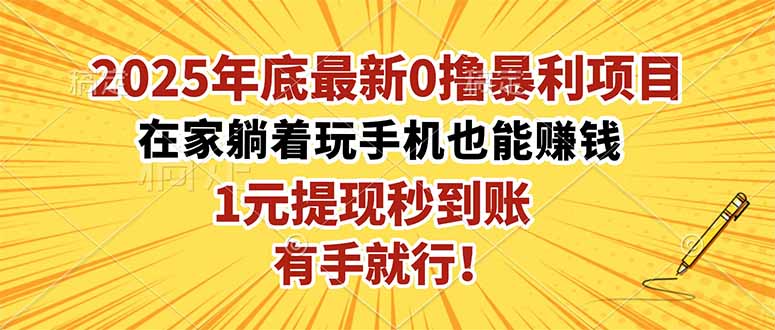 2025年底最新0撸暴利项目,在家也能躺赚,1元秒提现,有手就行!-飞叔云网创
