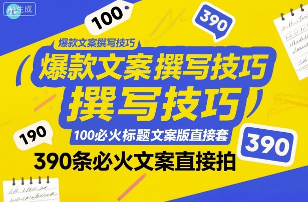 爆款文案撰写技巧,100个必火标题文案模版直接套,390条必火文案直接拍-飞叔云网创