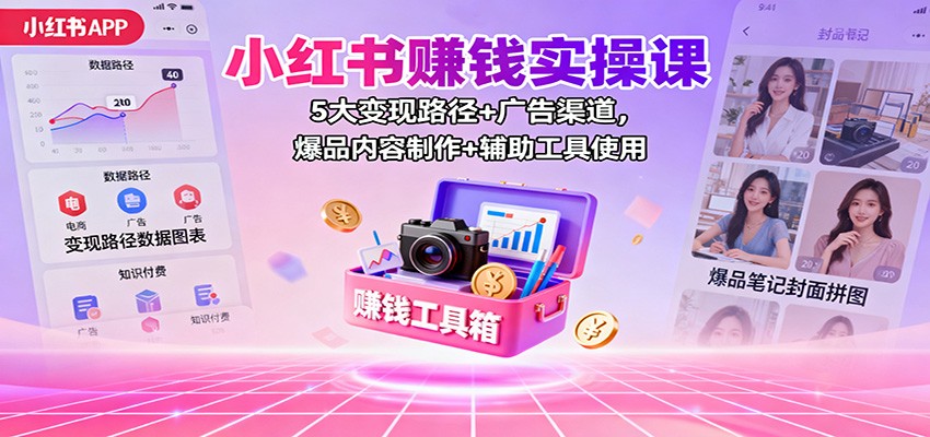 小红书赚钱实操课:5大变现路径+广告渠道,爆品内容制作+辅助工具使用-678网创