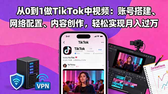 从0到1做TikTok中视频:账号搭建、网络配置、内容创作,轻松实现月入过万-安小熙网创平台