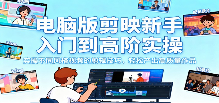 电脑版剪映新手入门到高阶实操,实操不同风格视频的剪辑技巧,轻松产出高质量作品-678网创