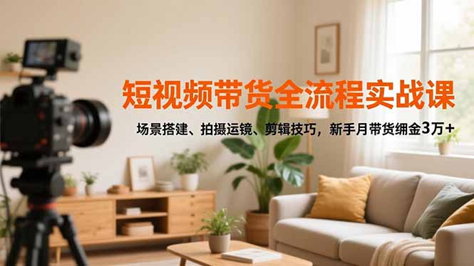 短视频带货全流程实战课,场景搭建、拍摄运镜、剪辑技巧,新手月带货佣金3万+-牛创网