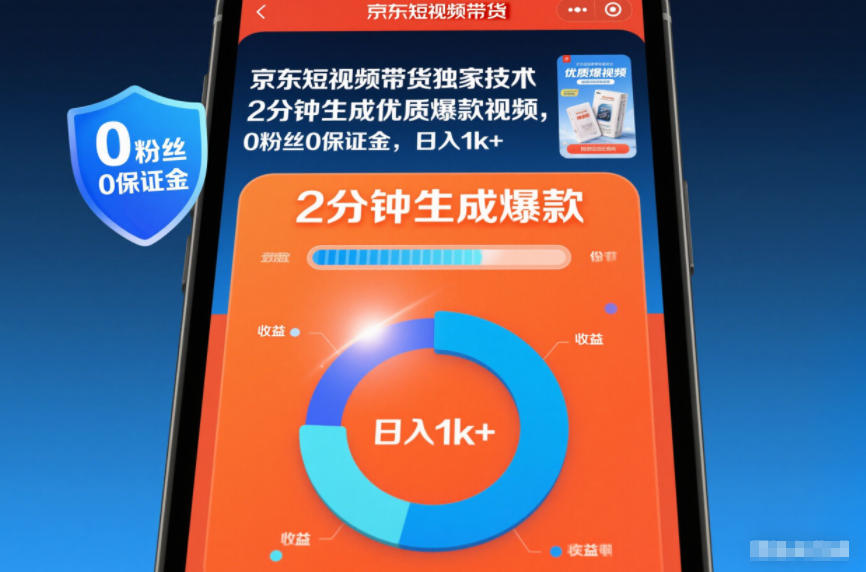 京东短视频带货独家技术,2分钟生成一条优质爆款视频,0粉丝0保证金,日入1k+-超哥轻创社