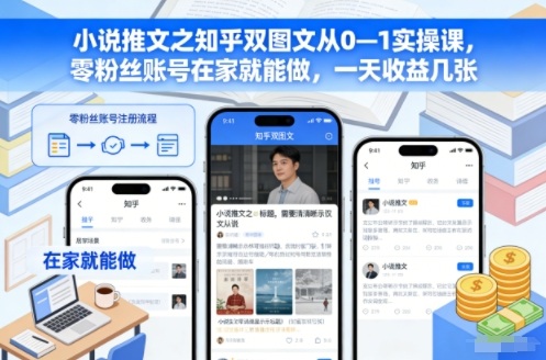小说推文之知乎双图文从0—1实操课,零粉丝账号在家就能做,一天收益几张-AI网创项目超市