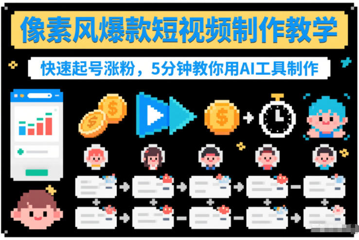 像素风爆款短视频制作教学，快速起号涨粉，5分钟教你用AI工具制作-网创星球
