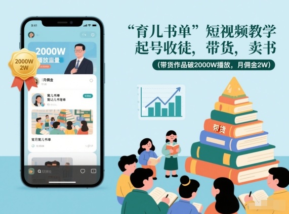育儿书单短视频教学，起号收徒，带货，卖书（带货作品破2000W播放，月佣金2W）-网创星球