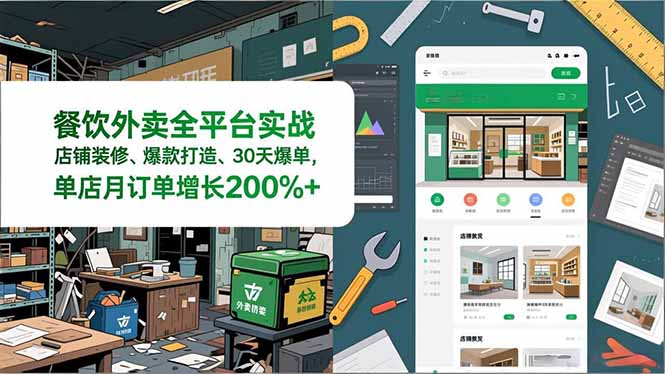 餐饮外卖全平台实战，店铺装修、爆款打造、30天爆单，手把手教学，单店月订单增长200%+-创业联盟