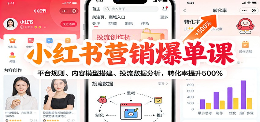 小红书营销爆单课：平台规则、内容模型搭建、投流数据分析，转化率提升500%-511资料网