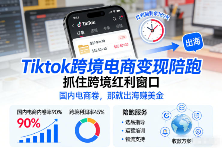 Tiktok跨境电商变现陪跑，抓住跨境红利窗口，国内电商卷，那就出海賺美金-轻创终点站