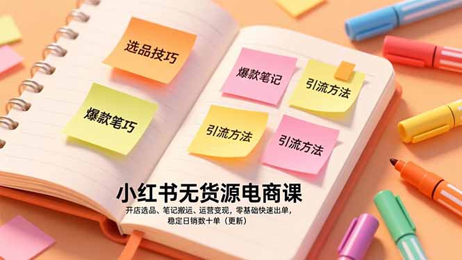 小红书无货源电商课，开店选品、笔记搬运、运营变现，零基础快速出单，稳定日销数十单（更新）-安小熙网创平台