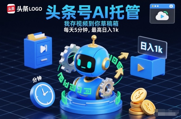 头条号AI托管，我存视频到你草稿箱，每天5分钟，最高日入1k-安小熙网创平台