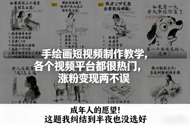 手绘画短视频制作教学，各个视频平台都很热门，涨粉变现两不误-轻创终点站