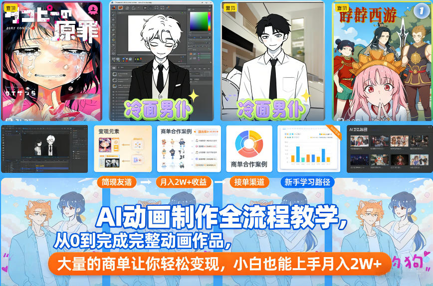 AI动画制作全流程教学，从0到完成完整动画作品，大量的商单让你轻松变现，小白也能上手月入2W+-安小熙网创平台