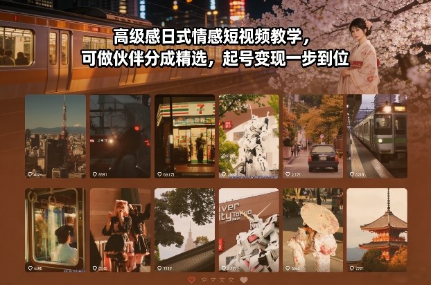 高级感日式情感短视频教学，可做伙伴分成精选，起号变现一步到位-轻创终点站