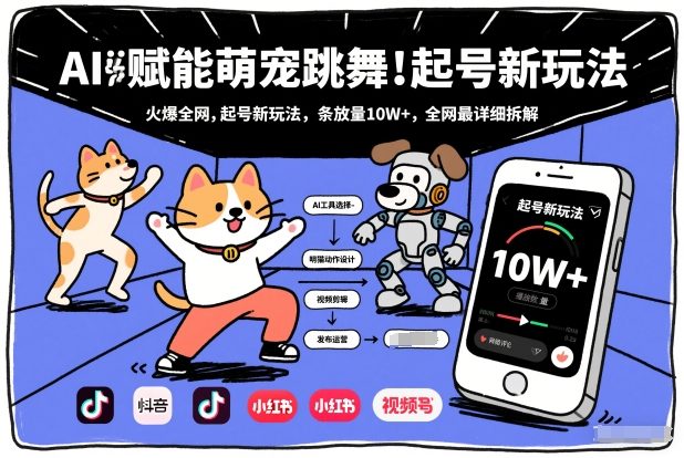 AI赋能萌宠跳舞，火爆全网，起号新玩法，条条播放量10W+，全网最详细拆解-轻创终点站