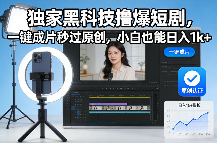 独家黑科技撸爆短剧，一键成片秒过原创，小白也能日入1k+【揭秘】-轻创终点站